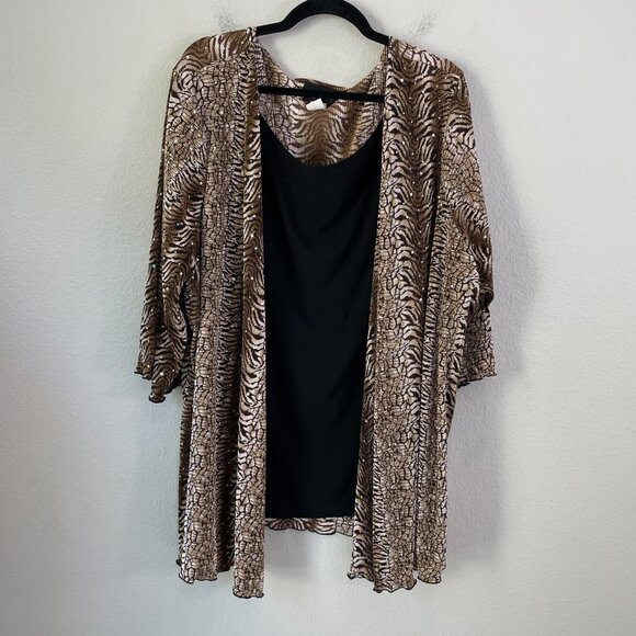 Maggie Barnes Womens Plus 3X Crinkled Cardigan Attached Tank Top 3/4 Sleeve - Picture 4 of 12